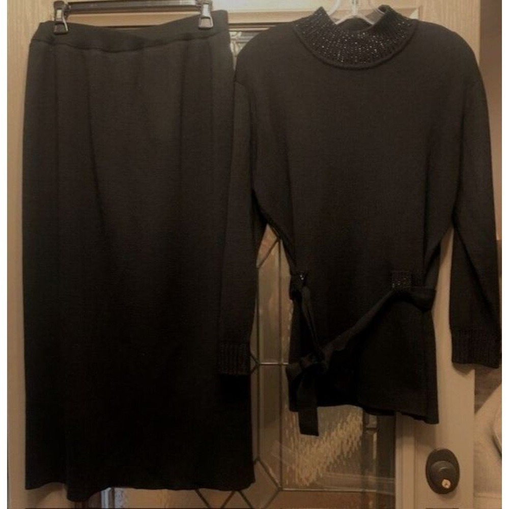 Adrianna Papell XL 2 Piece Wool Knit Black  2 Piece Beaded Embellish Posh Event